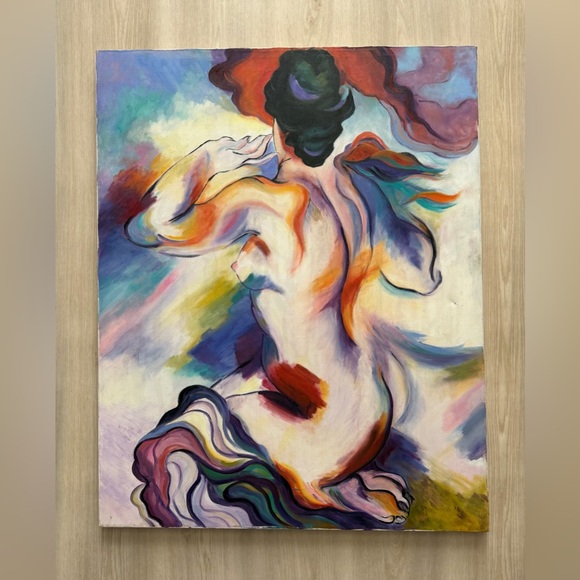 Vintage 90s Handpainted Reproduction Of Artwork By Stanton Macdonald-Wright